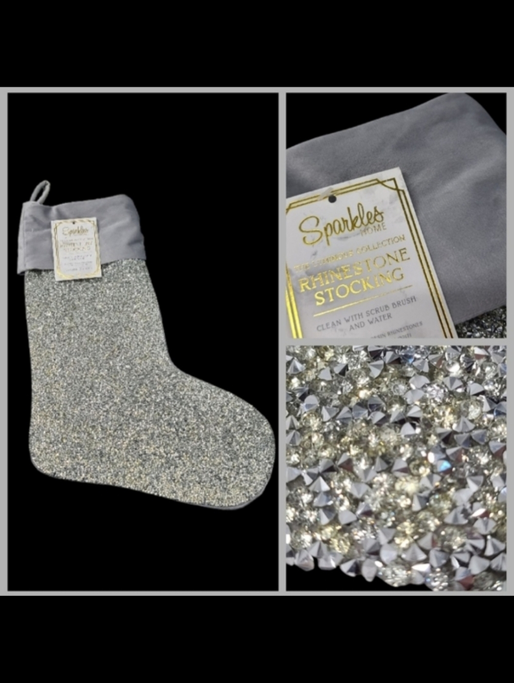 Sparkles Home Luminous Rhinestone Collection Silver Beaded Christmas Stocking